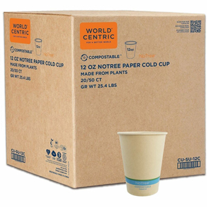 World Centric NoTree Compostable Paper Cold Cups - 12 fl oz - White - Paper - Cold, Cafe, Restaurant, Cold Drink - 50/Pack - 20 / Carton