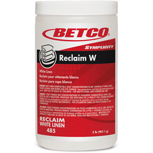 Betco Symplicity Reclaim W Laundry Powder - For Linen - 32 oz (2 lb) - Mild Chlorine Scent - Easy to Use, Low Foaming - Off White Jar - 1 Carton