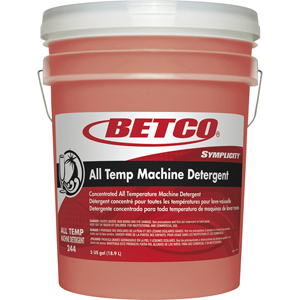 Betco Symplicity All Temp Machine Detergent - 640 fl oz (20 quart) - Surfactant Scent - Heavy Duty, Low Foaming, Spill Resistant, Rinse-free, Non-chlorine Bleached - Clear, Orange - 1 Each