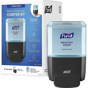 Gojo ES4 Push-Style Soap Dispenser Starter Kit - 1.27 quart Capacity - Hygienic, Dye-free, Fragrance-free, Refillable, Wall Mountable - Graphite - 1 Carton