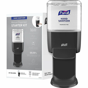 Gojo ES4 Push Hand Sanitizer Dispenser Starter Kit - 1.27 quart Capacity - Hygienic, Durable, Wall Mountable - Graphite - 1 Carton