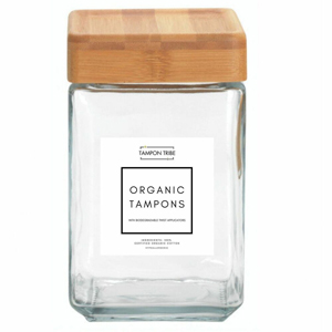Tampon Tribe Spa Display Jars for Tampons - Clear - Tempered Glass, Bamboo - 4 / Carton
