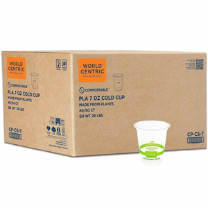 World Centric Compostable Clear Cold Cups - 7 fl oz - Clear - Polylactic Acid (PLA) - Cold, Cafe, Deli, Restaurant, Cold Drink, Hot Food - 2000 / Carton