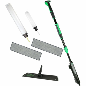 Unger Excella Floor Cleaning Straight Kit - For Floor - Ergonomic, Portable, Washable, Reusable, Handle - MicroFiber - Green, Black - 1 Carton