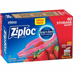 Ziploc Stand-Up Storage Bags - Blue - Kitchen - 80/Box - 9 / Carton