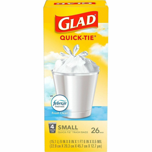 Glad OdorShield Drawstring Trash Bags - Fresh Clean - Small Size - 4 gal Capacity - Drawstring, Tie Closure - Yellow - Garbage, Home, Bathroom, Kitchen, Home Office, Bedroom - 26 Bags/Pack - 6 / Carton