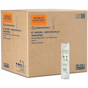 World Centric TPLA Wrapped Cutlery - Spoon - Cutlery Spoon - Dishwasher Safe - Talc-filled Polylactic Acid (TPLA) - Light Beige - 750 / Carton