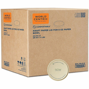 World Centric NoTree Compostable Kraft Paper Lids - Round - Paper, Kraft - Natural - 500 / Carton