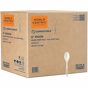 World Centric Spoon - 1000 Piece(s) - Spoon - Cutlery Spoon - Disposable - Plastic, Talc-filled Polylactic Acid (TPLA) - White - 50/Pack - 20 / Carton