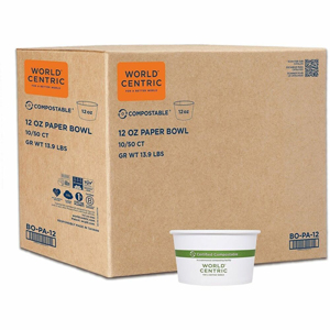 World Centric Compostable White Paper Bowls - Food, Soup, Ice Cream, Food Storage, Salad - White - Paper Body - 50/Pack - 10 / Carton
