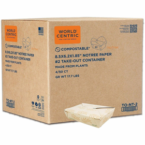 No Tree Compostable Paper Folded Containers - Food Storage, Food, Commercial - Natural - Paper, Bamboo Body - 50/Pack - 4 / Carton