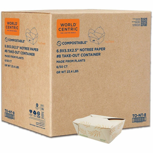 No Tree 46oz Paper Folded Takeout Containers - Food Storage, Food, Commercial - Natural - Paper, Bamboo Body - 50/Pack - 6 / Carton