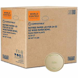 World Centric NoTree Compostable Paper Bowl Lids - Round - Paper - Natural - 25 Lids/Pack - 12 / Carton