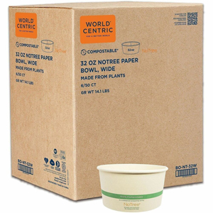 World Centric NoTree Compostable Wide Paper Bowls - Food, Soup, Salad, Ice Cream, Commercial - Disposable - Natural - Paper Body - 50/Pack - 6 / Carton