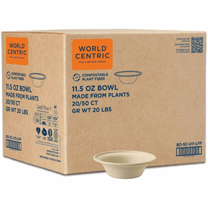 World Centric Compostable 11.5oz Fiber Bowl - Soup, Salad, Ice Cream - Disposable - Natural - Fiber, Bamboo Body - 1000 / Carton