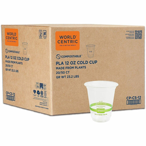 World Centric 12oz Compostable Cold Cup - 12 fl oz - Clear - Polylactic Acid (PLA) - Cold Drink, Beverage, Iced Coffee, Iced Tea, Smoothie, Water - 1000 / Carton