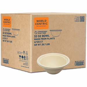 World Centric Compostable Fiber Bowls - Food, Soup, Ice Cream, Salad, Commercial - Disposable - Natural - Fiber, Bamboo Body - 125/Pack - 4 / Carton