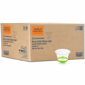 World Centric Compostable Clear Cold Cups - 5 fl oz - Clear - Polylactic Acid (PLA) - Cold, Cafe, Deli, Restaurant, Cold Drink, Hot Food - 2000 / Carton