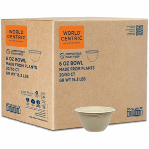 World Centric Compostable Fiber Bowls - Food, Soup, Ice Cream, Salad, Commercial - Disposable - Natural - Fiber, Bamboo Body - 50/Pack - 20 / Carton