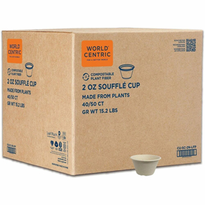 World Centric Compostable Fiber Souffle Cups - Sauce, Dipping - Natural - Fiber Body - 50/Pack - 40 / Carton