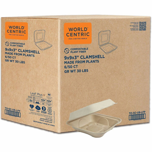 World Centric Compostable Fiber Hinged Containers - Food Storage, Food, Commercial - Natural - Fiber Body - 50/Pack - 6 / Carton