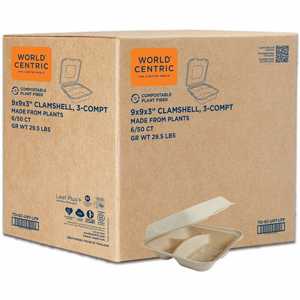 World Centric Compostable Fiber Hinged Containers - Food Storage, Food, Commercial - Natural - Fiber Body - 50/Pack - 6 / Carton