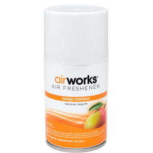 AirWorks Metered Aerosol Air Freshener, 12/cs - Mango Madness - Aerosol - 6000 ft³ - 7 fl oz (0.2 quart) - Mango Madness - 30 Day - Odor Neutralizer, Long Lasting, VOC Compliant - 12 / Carton