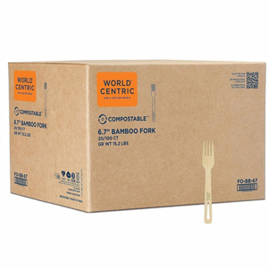 World Centric Compostable Bamboo Cutlery - Fork - Fork - Food - Bamboo - Natural - 2000 / Carton