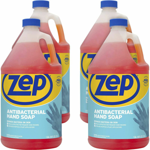 Zep Commercial Antimicrobial Hand Soap - Fresh Clean Scent - 1 gal - Kill Germs, Bacteria Remover, Soil Remover, Residue Remover, Dirt Remover, Grease Remover, Ink Remover, Tar Remover - Hand, Skin, Office, School, Home - Antibacterial - Amber - Non-abras