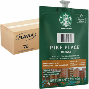 Flavia Freshpack Starbucks Pike Place Roast Coffee - American, Hot Coffee - Medium - Freshpack - Pike Place, Classic - Kosher - 76 / Carton