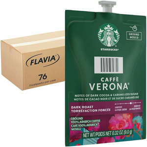 Flavia Freshpack Starbucks Caffe Verona Dark Roast Coffee - Compatible with Flavia - American, Hot Coffee - Dark - Freshpack - Caffe Verona, Classic, Dark Cocoa - Kosher - 76 / Carton