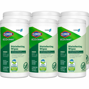 Clorox EcoClean Disinfecting Wipes - For Multi Surface, Multipurpose - Ready-To-Use - Wipe - Dye-free, Bleach-free, Ammonia-free, Chemical-free - Green - 75/Tub - 6 / Carton
