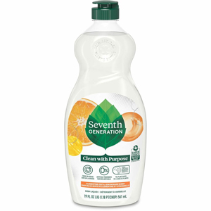 Seventh Generation Free/Clear Natural Dish Liquid - For Dish - Liquid - 19 fl oz (0.6 quart) - Free & Clear, Clementine Zest & Lemongrass Scent - Petroleum Free, Hypoallergenic, Non-toxic, Bio-based, Fragrance-free, Gluten-free, Phosphate-free - Clear - 1