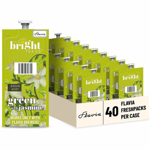 Flavia Bright Tea Co Green Tea with Jasmine Green Tea Freshpack - Compatible with Flavia Aroma, Flavia Creation 300, FLAVIA Creation 600, Flavia Creation 200, Flavia Creation 150, Flavia Creation 500 - Caffeinated - Kosher - 40 / Carton
