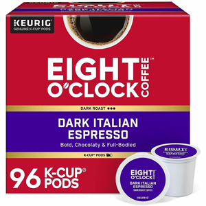 Eight O'Clock K-Cup Dark Italian Espresso Coffee - Compatible with Keurig Brewer - Dark - Per Box - K-Cup - Dark Italian Espresso - Kosher - 24/Box - 4 / Carton