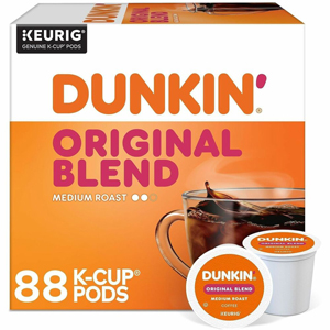 Dunkin' K-Cup Original Blend Coffee - Compatible with Keurig Brewer - Medium - 0.3 oz Per Box - K-Cup - Original Blend - Kosher - 22 Boxes/Box - 4 / Carton