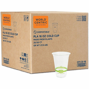 World Centric 16oz Compostable Cold Cup - 16 fl oz - Clear - Polylactic Acid (PLA) - Cold, Beverage, Iced Tea, Iced Coffee, Smoothie, Water - 1000 / Carton