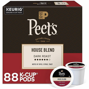 Peet's K-Cup House Blend Coffee - Compatible with Keurig Brewer - Dark - K-Cup - House Blend - 22/Box - 4 / Carton