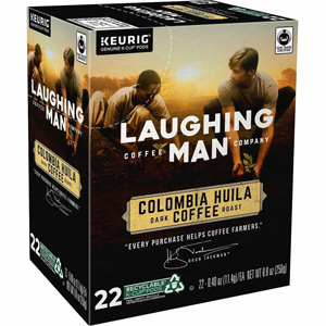 LAUGHING MAN K-Cup Colombia Huila Coffee - Compatible with Keurig Brewer - Dark - K-Cup - Colombia Huila - Kosher - 22/Box - 4 / Carton
