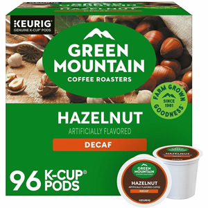 Green Mountain Coffee Roasters K-Cup Hazelnut Decaf Coffee - Compatible with Keurig Brewer - Light - K-Cup - Hazelnut, Decaf - Decaffeinated - 24/Box - 4 / Carton