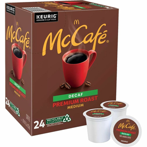 McCafe K-Cup Decaf Premium Roast Coffee - Compatible with Keurig Brewer - Medium - K-Cup - Premium Roast - Decaffeinated - 24/Box - 4 / Carton