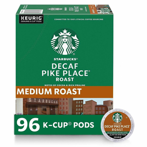 Starbucks K-Cup Decaf Pike Place Roast Coffee - Compatible with Keurig K-Cup Brewer - American - Medium - 24 K-Cup - K-Cup - Arabica, Latin America, Chocolate, Toasted Nut, Pike Place Roast - Decaffeinated - 4 / Carton