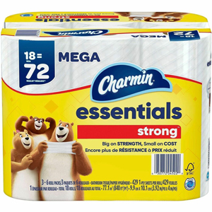 Charmin Essentials Strong Mega - 1 Ply - Mega - White - 18 / Carton