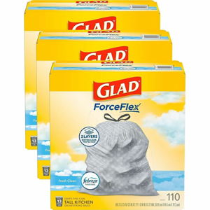 Glad ForceFlex Tall Kitchen Drawstring Trash Bags - Fresh Clean with Febreze Freshness - 13 gal Capacity10.19