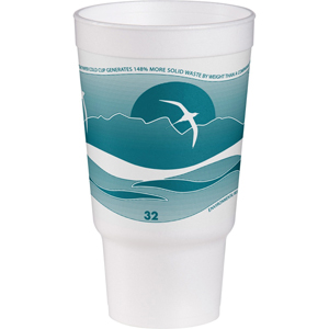 Dart J Cup 32 oz Horizon Design Foam Pedestal Cups - 1 quart - Teal - Foam - Coffee, Soft Drink, Juice, Tea, Water, Hot Drink, Cold Drink - 16/Pack - 25 / Carton
