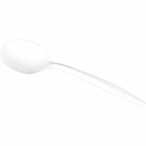 Karat Soup Spoon Med-weight/White - Soup Spoon - Soup Spoon - Restaurant, Cafeteria - Polypropylene Plastic - White - 100/Box - 10 / Carton