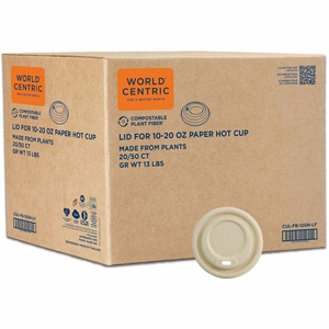 World Centric Compostable Fiber Sip Lids for Hot Cups - Plant Fiber - Natural - 50 Lids/Pack - 20 / Carton