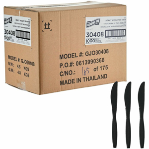 Genuine Joe Heavy-Weight Polypropylene Cutlery - Knife - Knife - Food, Cafeteria - Disposable - Polypropylene - Black - 1 Carton