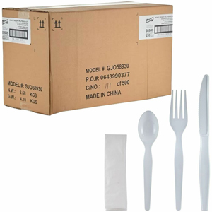 Genuine Joe 4-Piece Heavyweight Utensil Kit - 4 Piece(s) - Cutlery Set - Spoon - Fork - Knife - Breakroom - Disposable - Polystyrene - White - 1 Carton