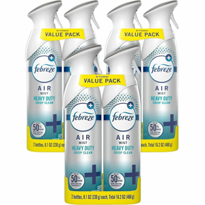 Febreze Heavy-Duty Air Freshener Spray - Spray - 8.1 fl oz (0.3 quart) - Crisp Clean - Odor Neutralizer, Heavy Duty, VOC-free - 2/Pack - 3 / Carton